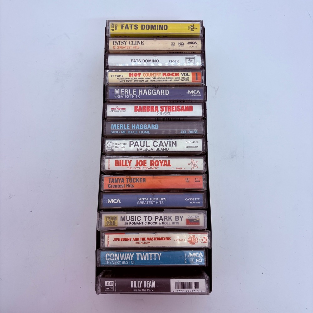 Lot of 20 Vintage Cassette Tapes Country Rock Pop Merle Haggard Patsy Cline Rack
